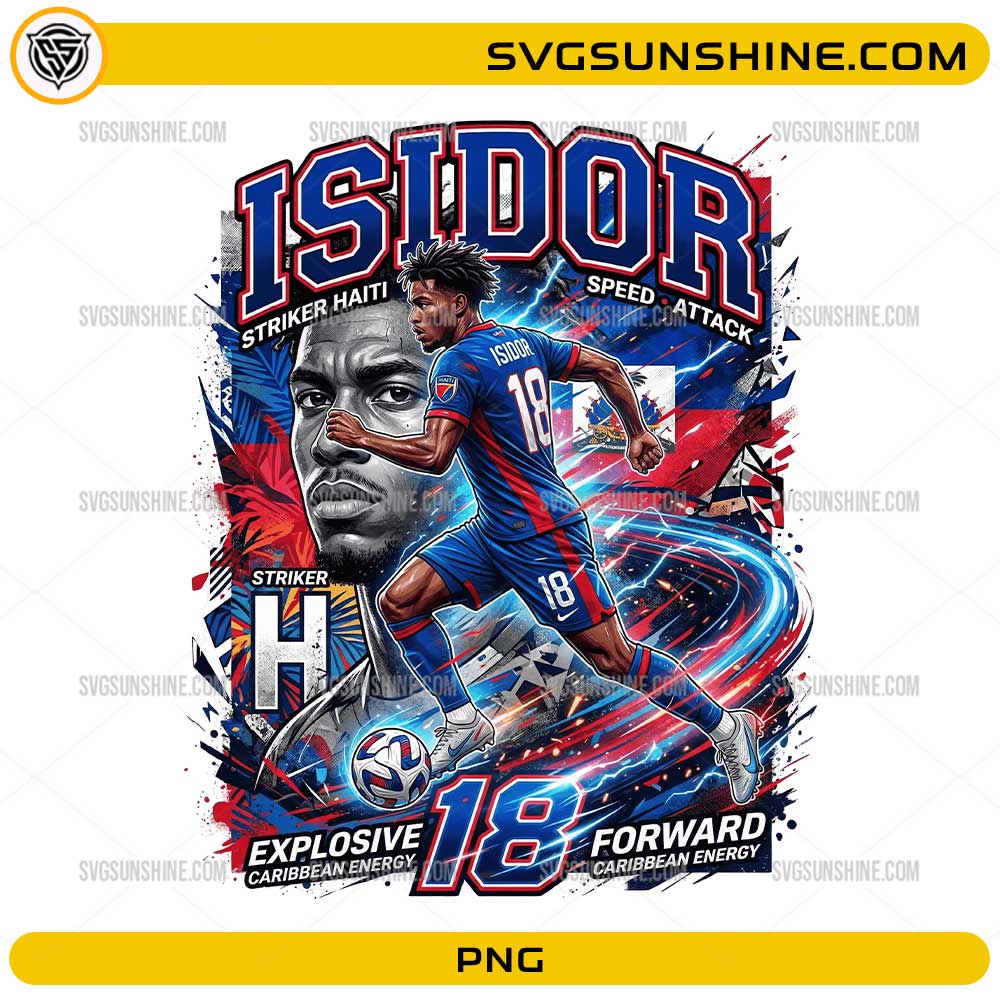 Isidor Haiti World Cup 2026 PNG with number 18 jersey and bold football fan art