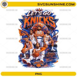 Let's Go Knicks PNG featuring New York basketball team artwork with players and basketball graphics
