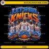 Let's Go Knicks PNG featuring New York basketball players, lightning effects, and team-inspired artwork