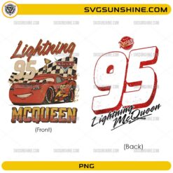 Lightning McQueen PNG Bundle with front and back racing car design, number 95, and checkered flag artwork