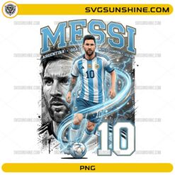 Lionel Messi PNG Argentina GOAT World Champion football graphic digital download with Argentina jersey number 10