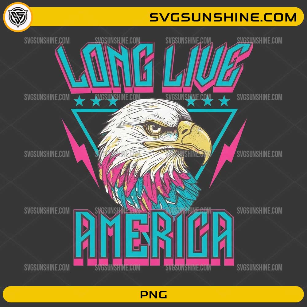 Long Live America Eagle PNG with retro patriotic bald eagle design