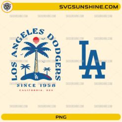 Los Angeles Dodgers Since 1958 California USA PNG vintage palm tree baseball design with LA logo