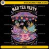 Mad Tea Party Disneyland PNG featuring Alice, Mad Hatter and White Rabbit spinning teacups in Fantasyland vintage style