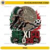 Mexico 2026 Aztec soccer PNG featuring an Aztec warrior, Aztec calendar, soccer ball, and Mexican flag colors