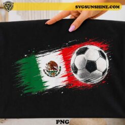 Mexico soccer ball flag PNG with Mexican flag brush stroke artwork for football t-shirts, sublimation, Cricut, and DIY sports crafts.