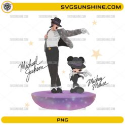 Michael Jackson and Mickey Mouse PNG dance-inspired digital artwork with magical stars and glitter effects