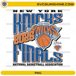 New York Knicks 2026 Finals PNG with championship typography and basketball logo design
