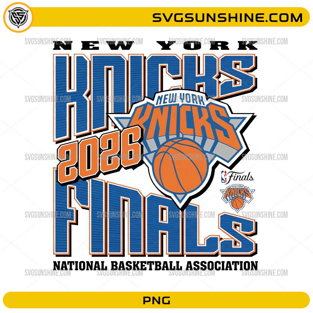 New York Knicks 2026 Finals PNG with championship typography and basketball logo design