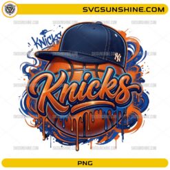 New York Knicks Basketball PNG graffiti street art design with basketball and cap