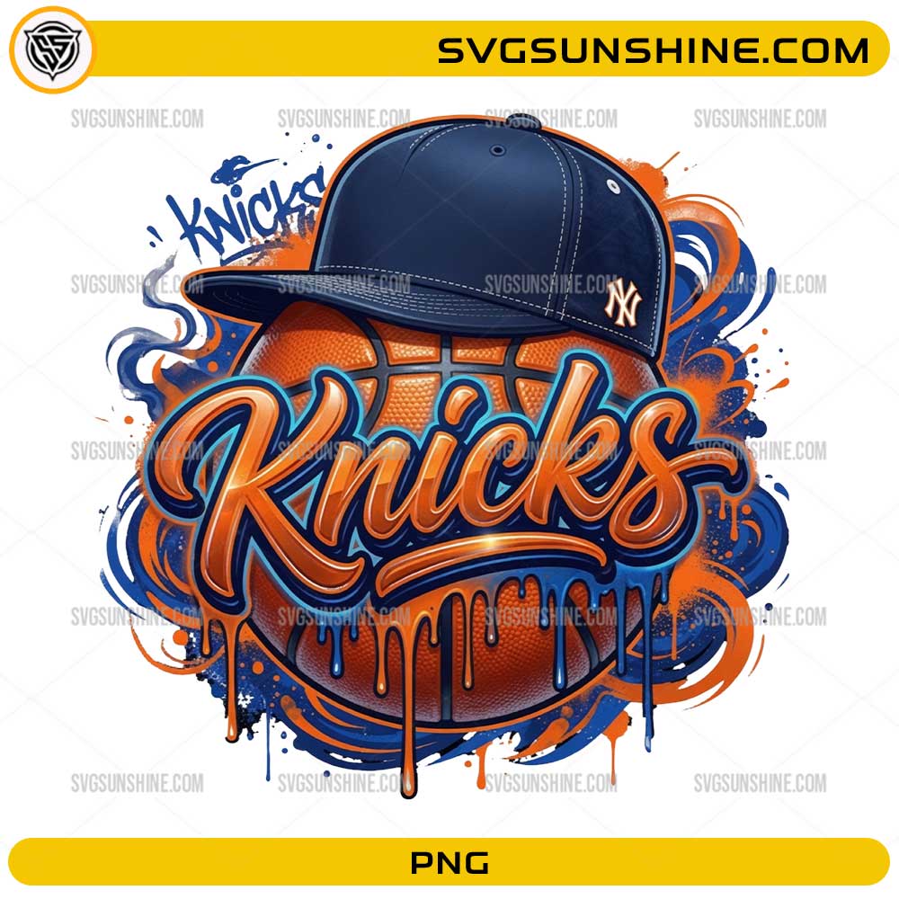 New York Knicks Basketball PNG graffiti street art design with basketball and cap