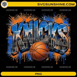 New York Knicks Graffiti PNG featuring city skyline, basketball, and street art typography