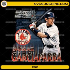 Nomar Garciaparra Boston Red Sox PNG vintage baseball player digital design with Massachusetts map background