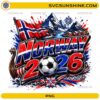 Norway World Cup 2026 PNG with soccer ball, Norwegian flag colors, mountains, fjord scenery, and Viking ship