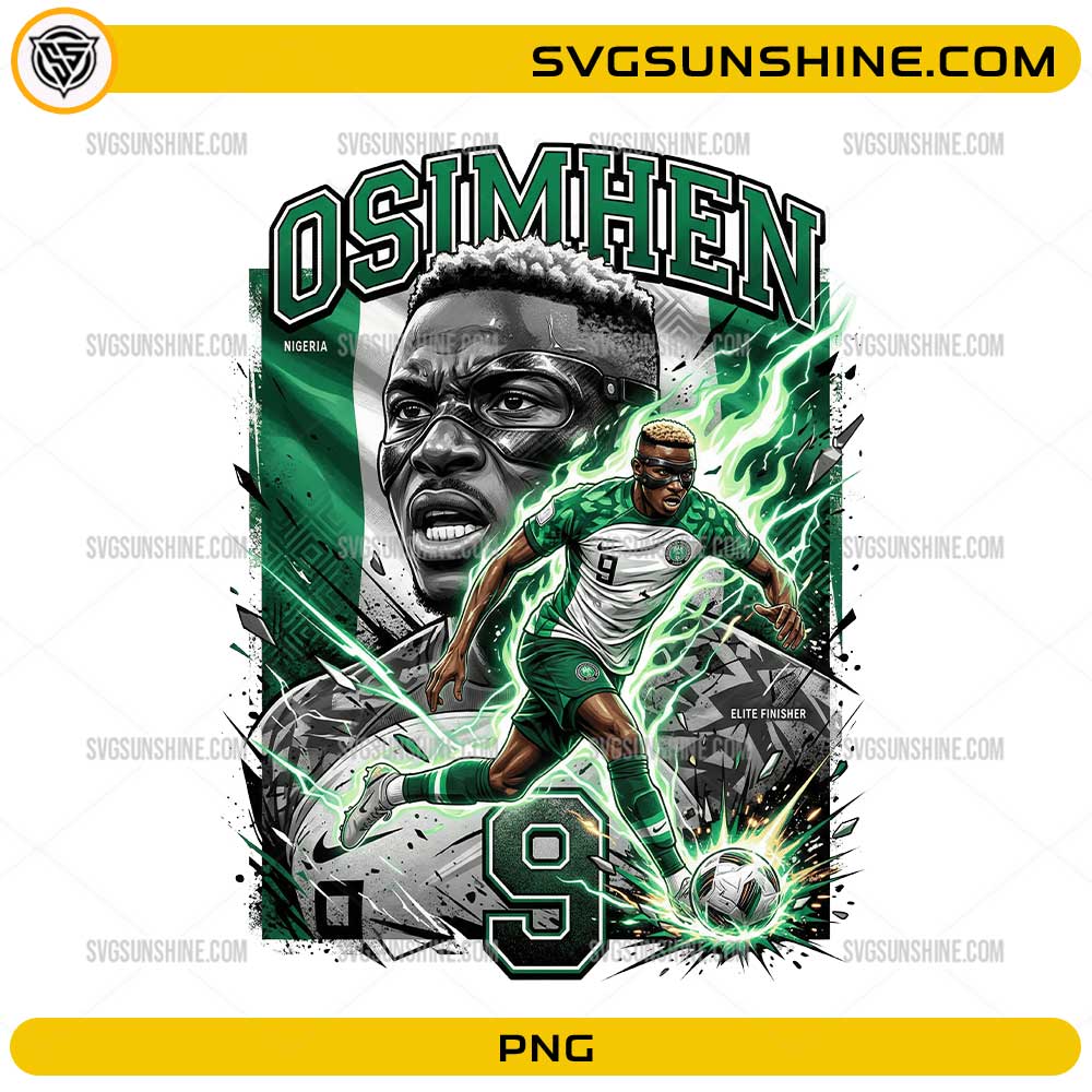 Osimhen Nigeria World Cup 2026 PNG with number 9 jersey and bold striker football fan art