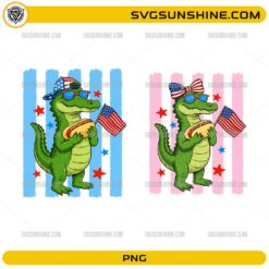Patriotic Gator Kids PNG Bundle with cute 4th of July alligator designs