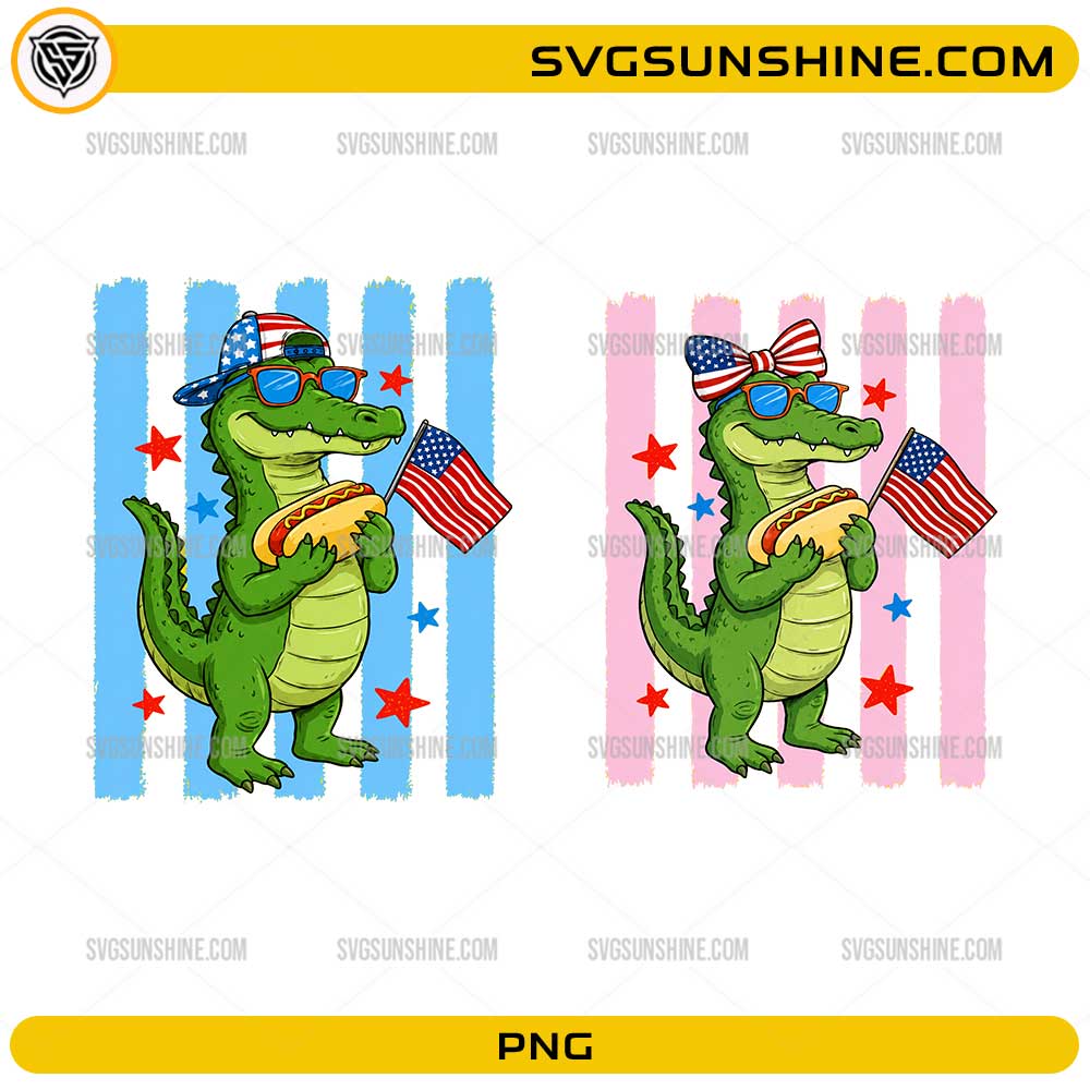 Patriotic Gator Kids PNG Bundle with cute 4th of July alligator designs