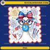 Preppy Patriotic Goose PNG with bow, heart glasses, bubble gum, fireworks, and American flags