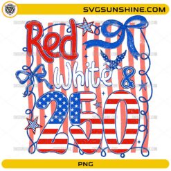 Red White & 250 PNG with patriotic coquette bows, stars, eagle, and American flag design