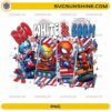Red, White & Boom PNG clipart featuring chibi superheroes in red, white, and blue patriotic outfits