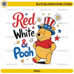 Red, White & Pooh PNG clipart featuring Winnie the Pooh in patriotic outfit for Independence Day