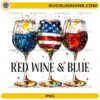 Red Wine & Blue PNG with patriotic wine glasses, stars, confetti, and American flag colors