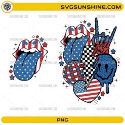 Retro 4th of July PNG Bundle featuring American flag tongue and patriotic vintage graphics