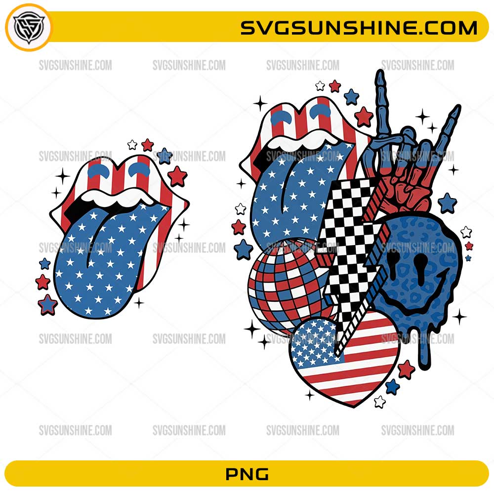 Retro 4th of July PNG Bundle featuring American flag tongue and patriotic vintage graphics