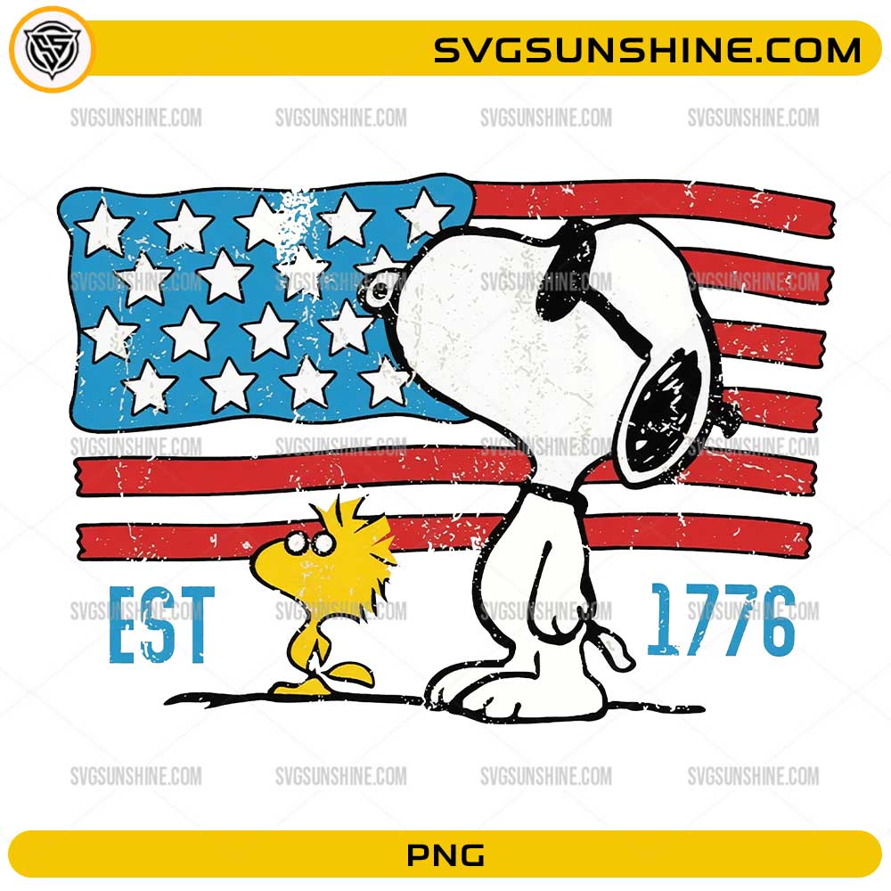 Retro Snoopy 4th of July PNG with American flag and patriotic vintage design
