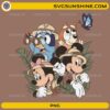 Safari Adventure Cartoon Friends PNG with explorer-themed cartoon characters and tropical leaves