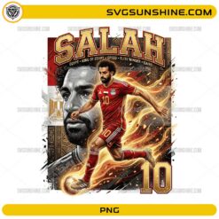 Salah Egypt Soccer PNG with number 10 football player artwork, red black gold colors, and dynamic sports design