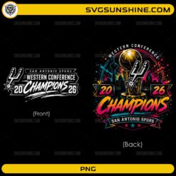 San Antonio Spurs 2026 Champions Bundle PNG with Western Conference Champions front design and championship trophy back artwork
