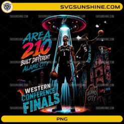 San Antonio Spurs PNG featuring Area 210 Built Different Alamo City basketball design with futuristic artwork