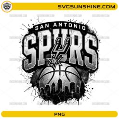 San Antonio Spurs PNG vintage basketball design with city skyline and distressed sports graphic
