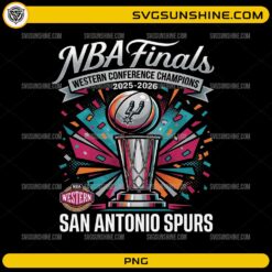 San Antonio Spurs Western Conference Champions 2026 PNG with championship trophy and confetti design