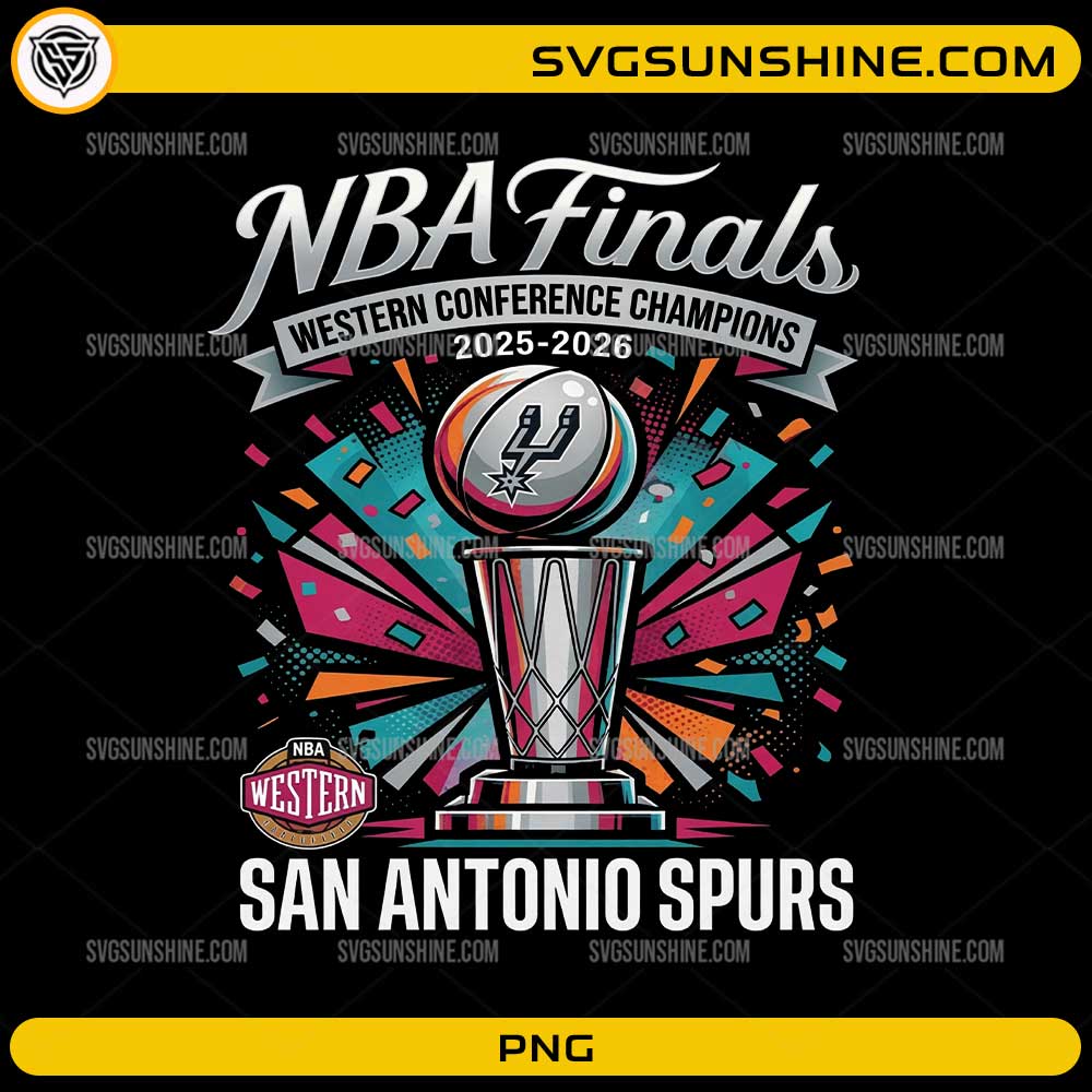 San Antonio Spurs Western Conference Champions 2026 PNG with championship trophy and confetti design