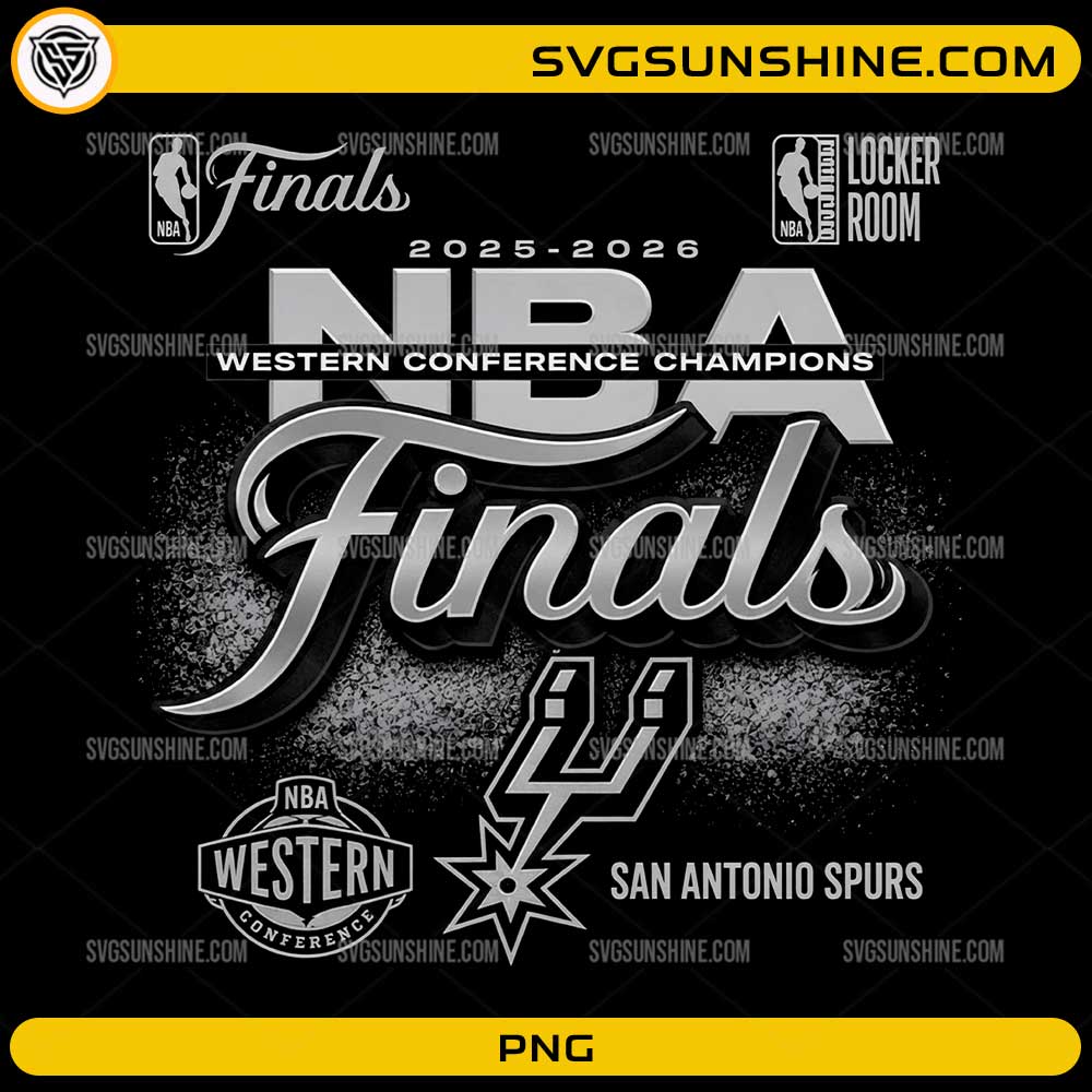 San Antonio Spurs Western Conference Champions 2026 PNG featuring Finals typography and championship basketball graphics