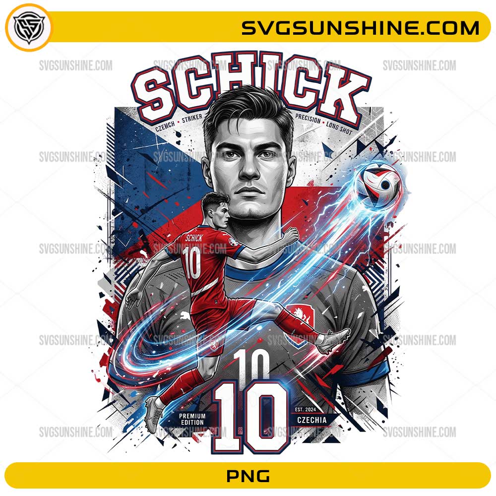 Schick Czech Soccer PNG with number 10 football player artwork, red white blue colors, and precision striker design
