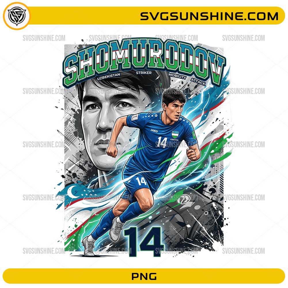 Shomurodov Uzbekistan Soccer PNG number 14 striker football design