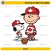 Snoopy Charlie Brown Canada Basketball PNG featuring cartoon characters wearing Canada basketball uniforms with maple leaf hats.