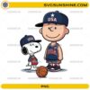 Snoopy Charlie Brown USA Basketball PNG featuring Peanuts-inspired characters wearing USA basketball uniforms with matching caps and a basketball.