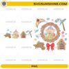 Snow White Dopey PNG featuring Dopey, gemstones, woodland birds, dwarf cottage, vintage mirror, and transparent background.