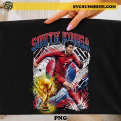 Son Heung-min South Korea soccer PNG with South Korea national team colors and Korean flag artwork for football t-shirts, sublimation printing, Cricut projects, and sports fan merchandise.