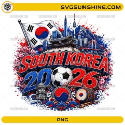 South Korea 2026 Soccer PNG with Korean flag soccer ball and skyline