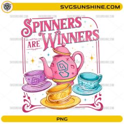 Spinners Are Winners PNG featuring colorful teacups and teapot inspired by the Mad Tea Party attraction
