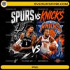 Spurs vs Knicks PNG featuring San Antonio and New York basketball players with city skyline artwork