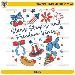 Stars Stripes And Freedom Vibes PNG with cute patriotic doodles and 4th of July elements