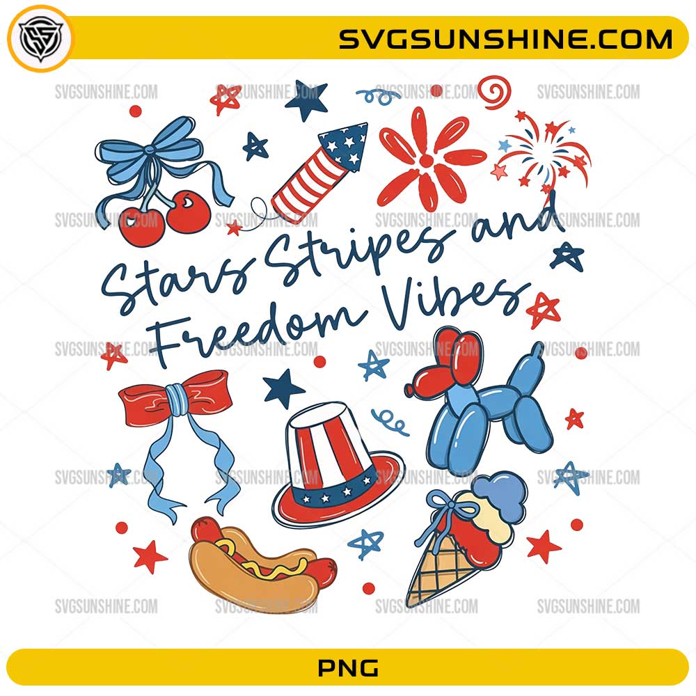 Stars Stripes And Freedom Vibes PNG with cute patriotic doodles and 4th of July elements