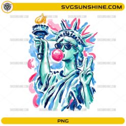 Statue of Liberty PNG with sunglasses blowing bubble gum in colorful brushstroke pop art style