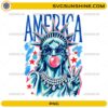 Statue of Liberty PNG wearing star sunglasses and blowing bubble gum with America patriotic design